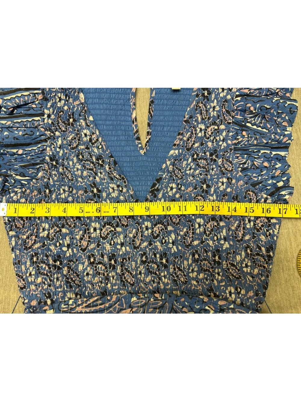 Cleobella Autumn Midi Dress Blue Paisley Floral Flutter Sleeve Smocked Size M - Picture 14 of 14